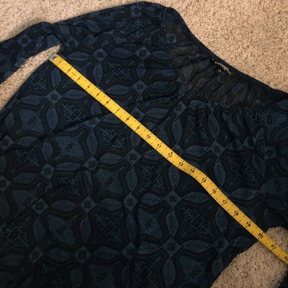 Moody Blue Semi Sheer V-neck Tribal Boho Blouse - Picture 12 of 15